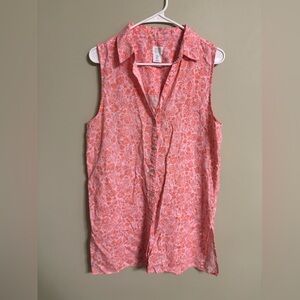 Sigrid Olsen Linen Size Medium Pink Coral Shell Print Sleeveless Dress Beach
